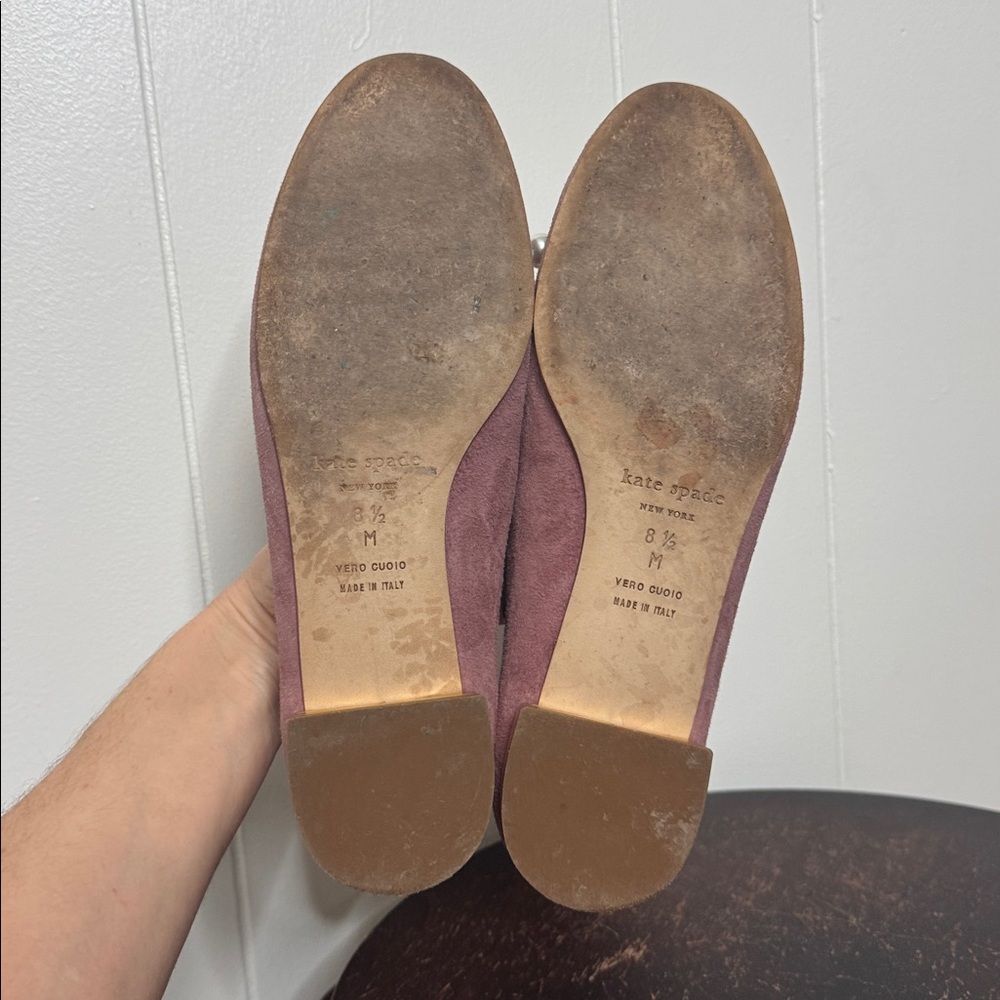 Kate spade dusty pink suede flat shoes with pearl bow detail size 8.5 - Picture 4 of 8